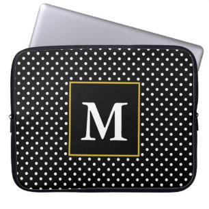 Classic Black and White Dots Pattern Monogram Laptop Sleeve