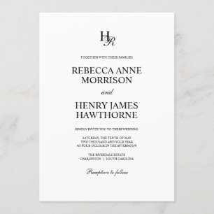 Classic Black and White Elegant Minimalist Wedding Invitation
