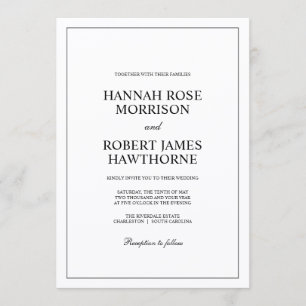 Classic Black and White Elegant Minimalist Wedding Invitation