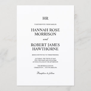 Classic Black and White Elegant Minimalist Wedding Invitation