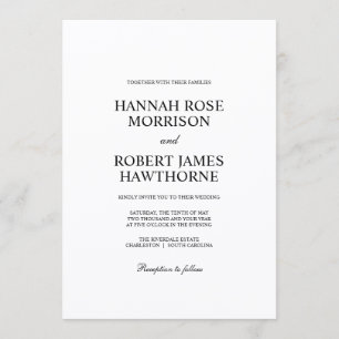 Classic Black and White Elegant Minimalist Wedding Invitation