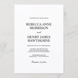 Classic Black and White Elegant Minimalist Wedding Invitation
