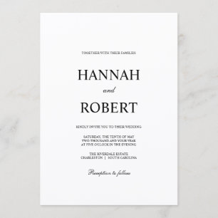 Classic Black and White Elegant Minimalist Wedding Invitation
