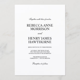 Classic Black and White Elegant Minimalist Wedding Invitation
