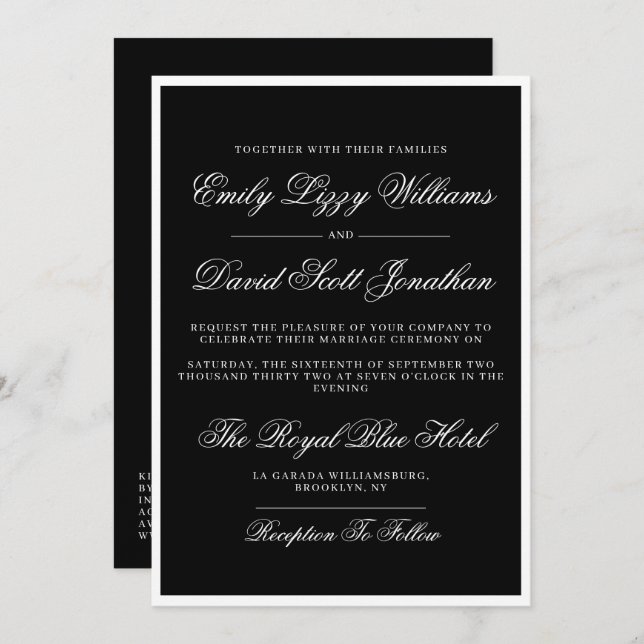 Classic Black and White Elegant QR  Invitation (Front/Back)