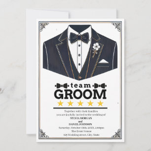 Classic Black and White Elegant Text Team Groom Invitation