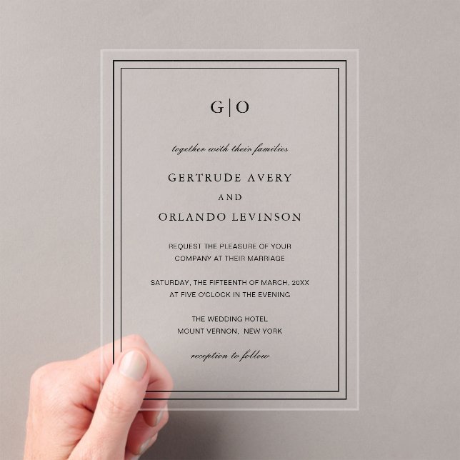 Classic Black and White Elegant Wedding Acrylic Invitations (Insitu (Handheld))