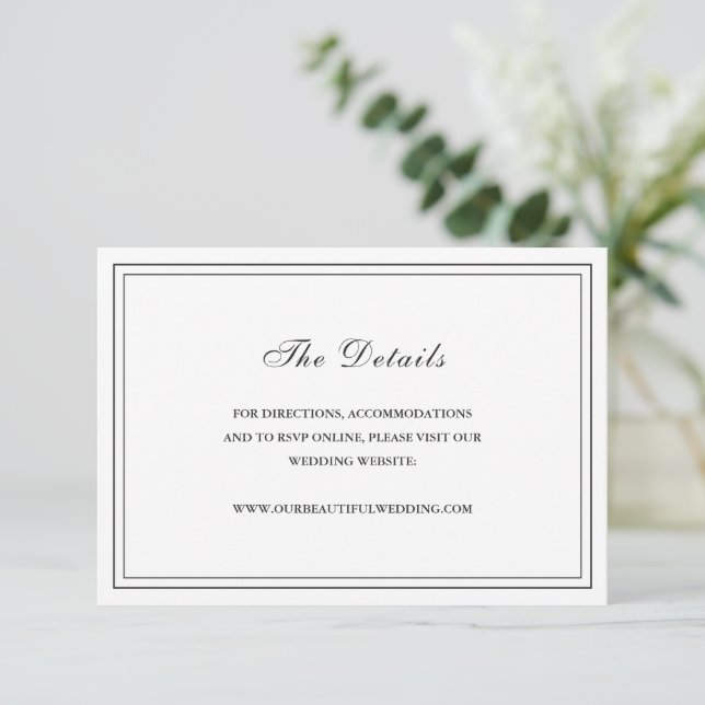 Classic Black and White Elegant Wedding Enclosure Card (Standing Front)