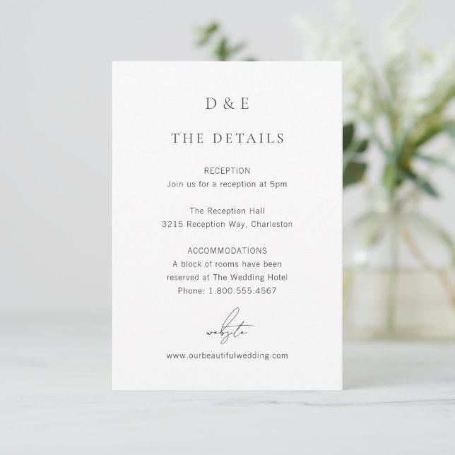 Classic Black and White Elegant Wedding Enclosure Card (Standing Front)