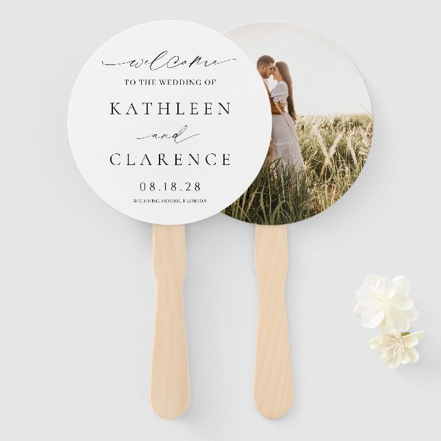Classic Black and White Elegant Wedding Hand Fan (Front and Back)