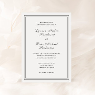 Classic Black and White Elegant Wedding Invitation