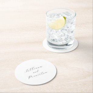 Classic Black and White Elegant Wedding Round Paper Coaster