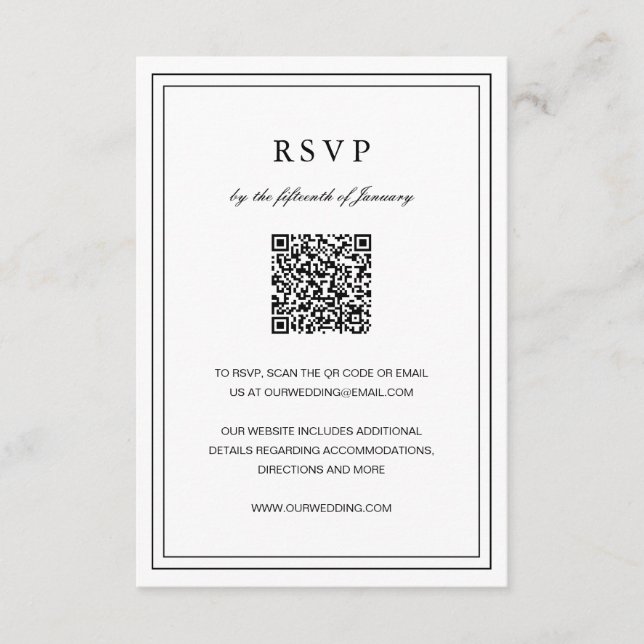 Classic Black and White Elegant Wedding RSVP Card (Front)