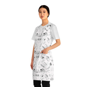 Classic Black and White Floral Chequerboard Apron 