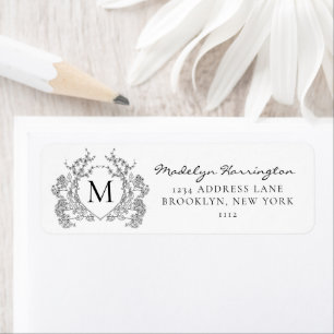 Classic Black and White Floral Crest Monogram