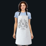 Classic Black and White Floral Crest Monogram Apron<br><div class="desc">Modern Black and White Floral Crest Monogram Apron</div>