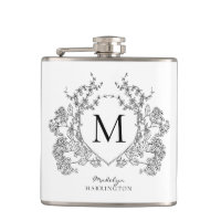 Classic Black and White Floral Crest Monogram