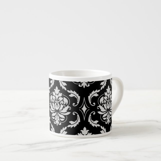 Classic Black and White Floral Damask Pattern Espresso Cup (Front Right)
