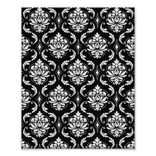 Classic Black and White Floral Damask Pattern Photo Print