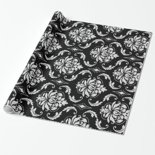 Classic Black and White Floral Damask Pattern Wrapping Paper