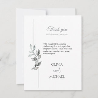 Classic Black and White Foliage Wedding Thank You Card