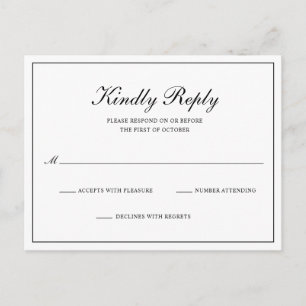 Classic Black and White Formal Wedding RSVP Invitation Postcard