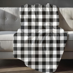 Classic Black And White Gingham Checks Pattern Fleece Blanket