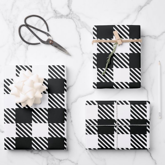 Classic Black and White Gingham Plaid Gift Wrapping Paper Sheet (Front)