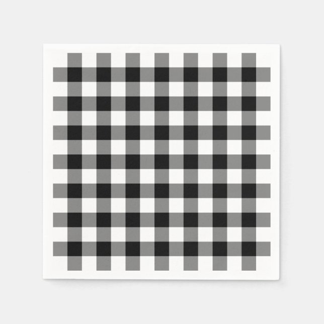 Classic Black and White Gingham Plaid Pattern Napkin (Front)