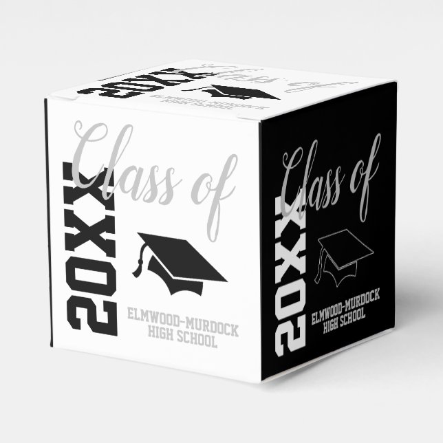 Classic Black and White Graduation Party Favor Box (Front Side)