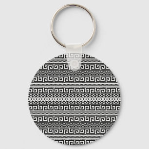 Classic Black And White Greek Key Geometric Keychain