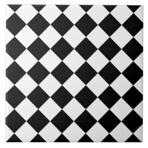 Classic Black and White Harlequin Diagonal Checker Tile