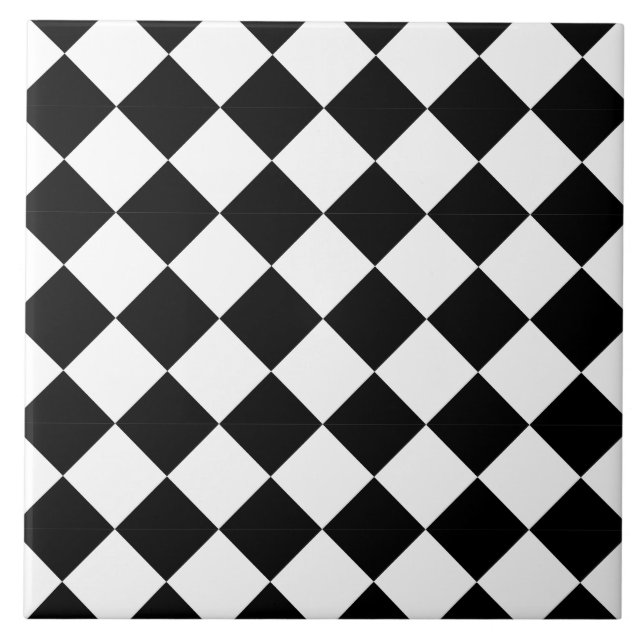Classic Black and White Harlequin Diagonal Chequer Tile (Front)