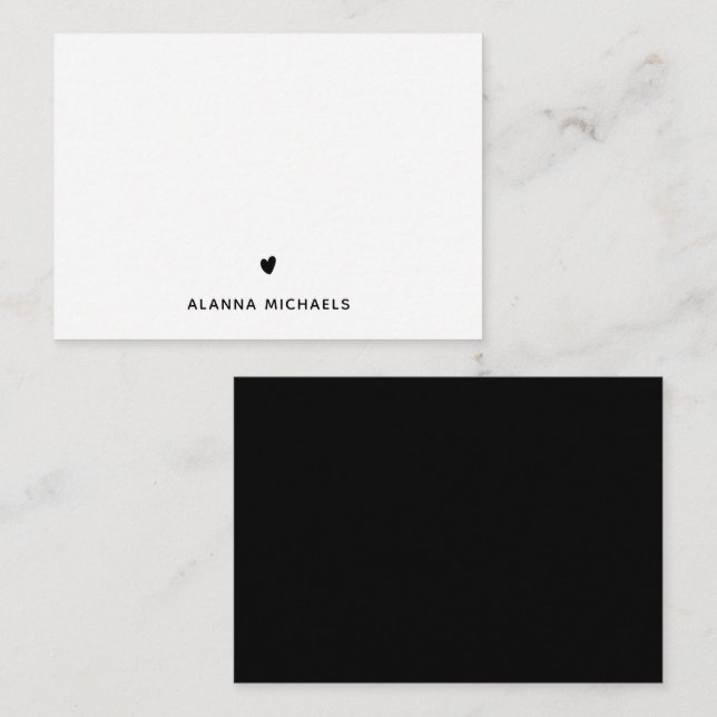 Classic Black and White Heart and Name Card (Front/Back)