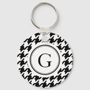 Classic black and white houndstooth monogram keychain