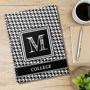 Classic Black and White Houndstooth Monogrammed Notebook