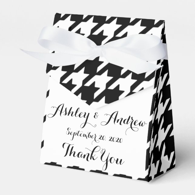 Classic Black and White Houndstooth Pattern Favor Box (Front Side)