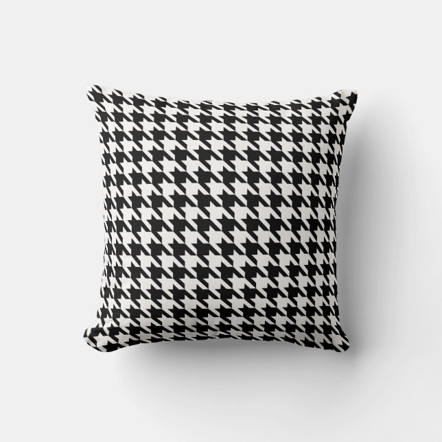 Classic Black and White Houndstooth Throw Pillow (Front)