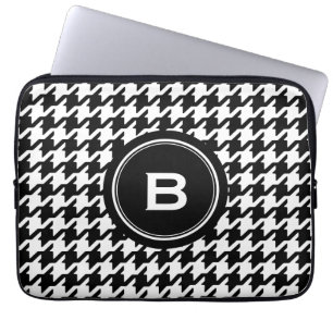 Classic black and white houndstooth with monogram laptop sleeve