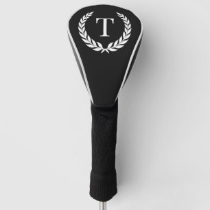 Classic Black and White Initial Laurel Monogram Golf Head Cover