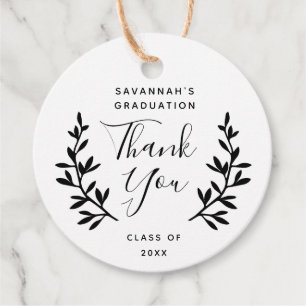 Classic black and white laurels graduation party favour tags