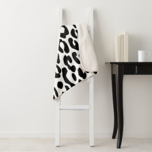 Classic Black and White Leopard Sherpa Blanket