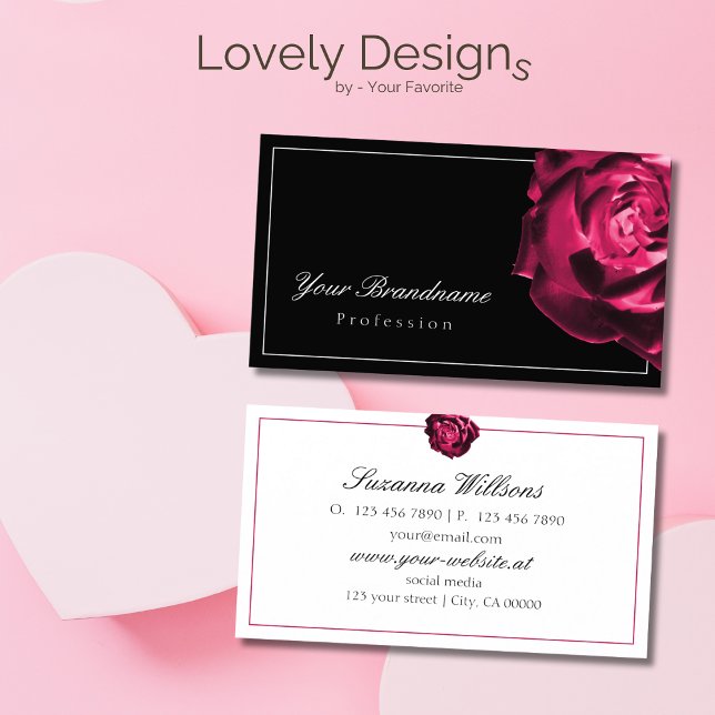 Classic Black and White Lovely Red Rose Simple Business Card (Creator Uploaded)