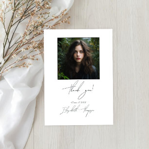 Classic Black and White Modern Graduation Photo Thank You Card