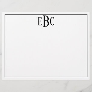 Classic Black and White Modern Monogram Notepad Letterhead