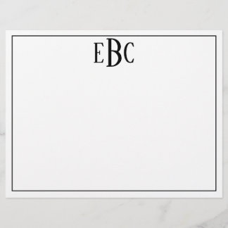 Classic Black and White Modern Monogram Notepad Letterhead