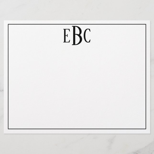 Classic Black and White Modern Monogram W/Attrib Letterhead (Front)
