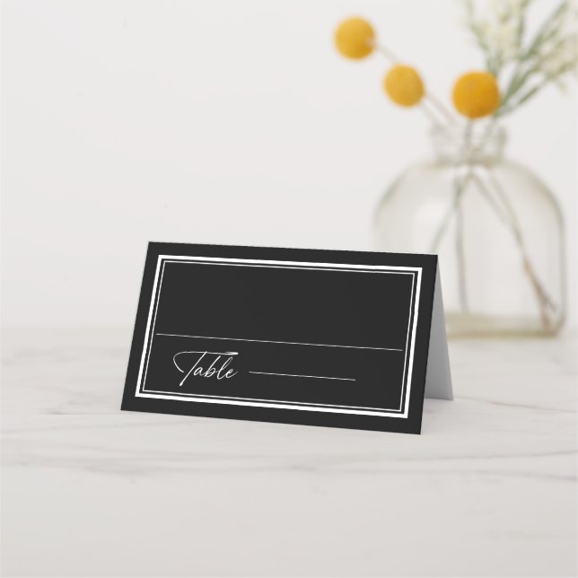 Classic Black and White Modern Wedding Place Card (Front)