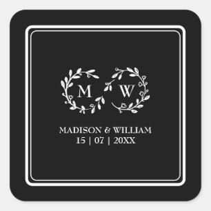 Classic Black and White Modern Wedding Square Sticker