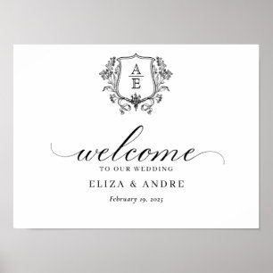 Classic Black and White Monogram Crest Wedding  Poster